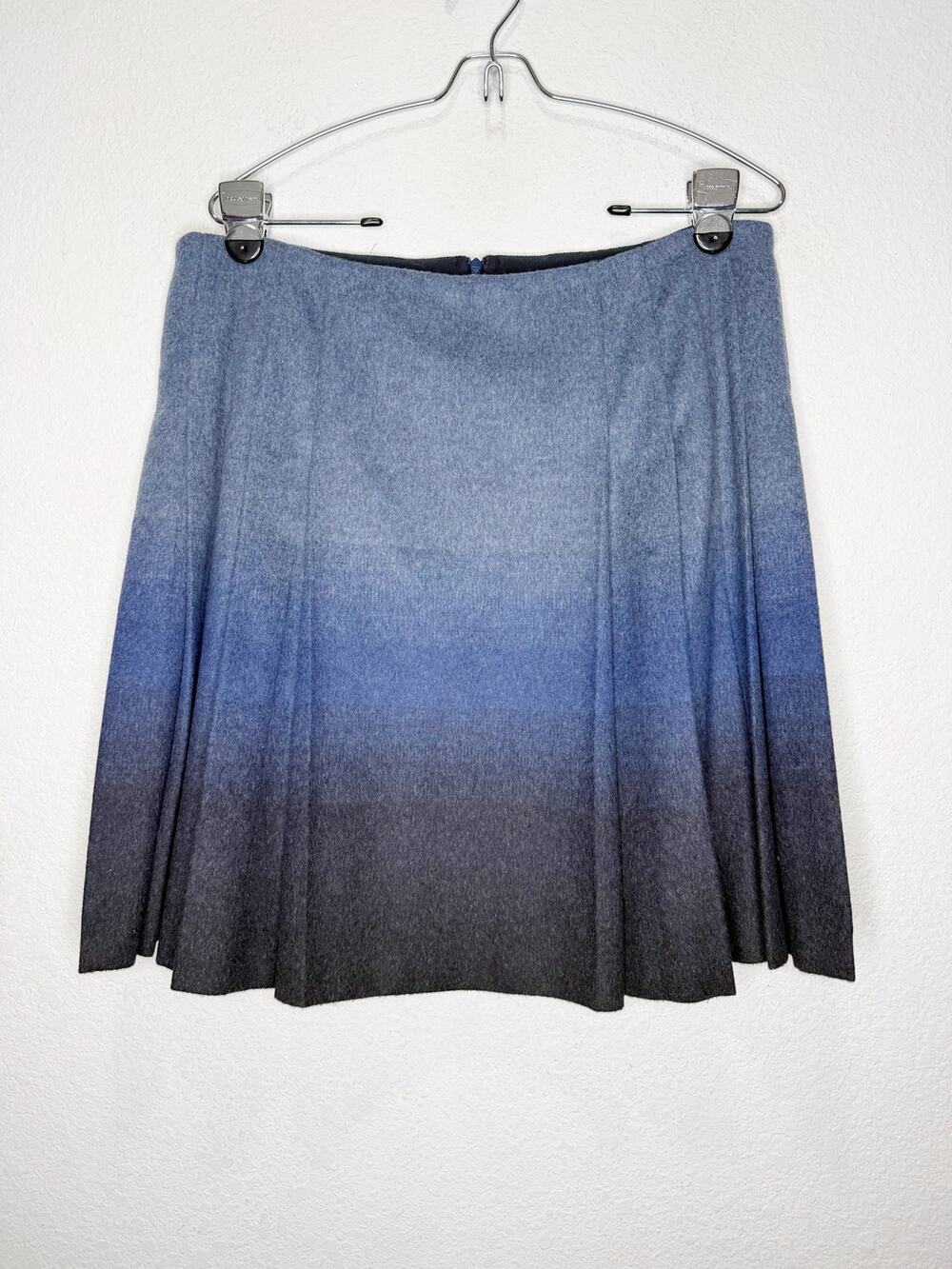 Valentino Wool Blend Pleated Blue Ombre Skirt Knee Length Preppy